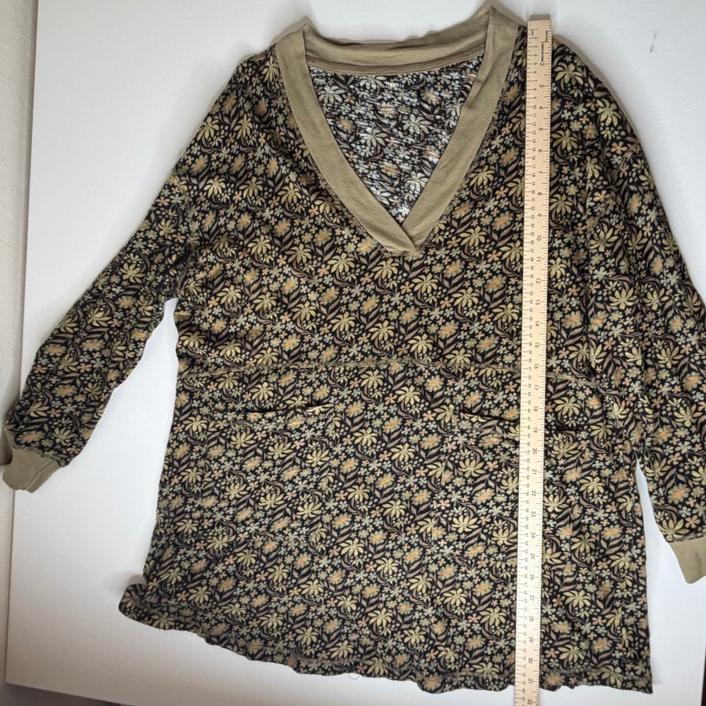 Natural Life‎ Floral Tunic Top Mini Dress Large Olive Green Cotton Boho Stretch - Picture 8 of 9